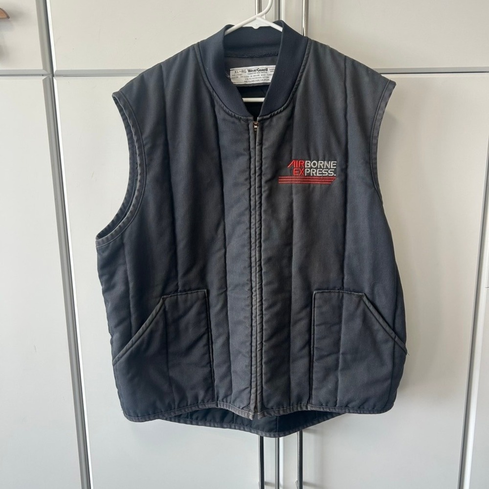 Vintage WearGuard Airborne Express Quilted Workwear Vest Navy Blue XL USA Made